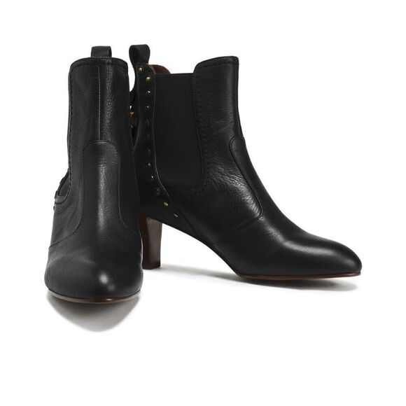 See by Chloé Dasha Studded Textured-Leather Ankle Boots Black Size 38 - Picture 12 of 12